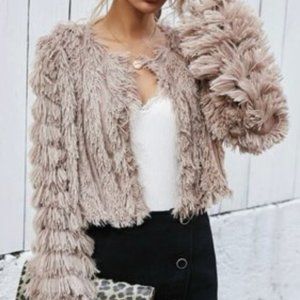 Fancy Fuzzy Crop Coat - Apricot - Size Small - Never Worn